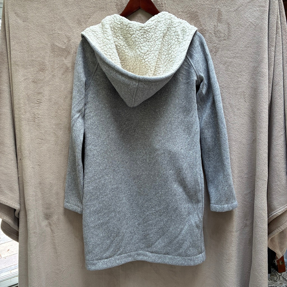 Roots Grey Sherpa Lined Hooded Jacket Knee Length Size S Timeless Staple Piece - Picture 2 of 11